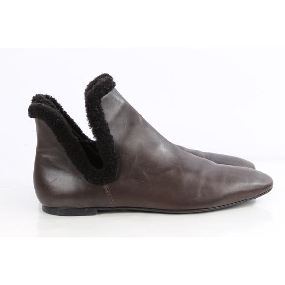 The Row Eros Brown Leather Shearling Lined Ankle Boots Luxe Winter Size 40.5 - Picture 9 of 16